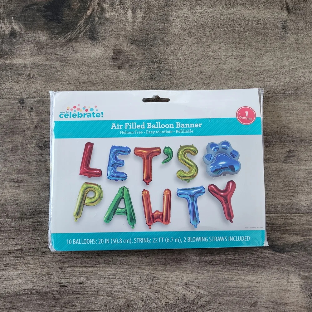 Dog Birthday Party Let's Pawty Balloon Banner NWT
